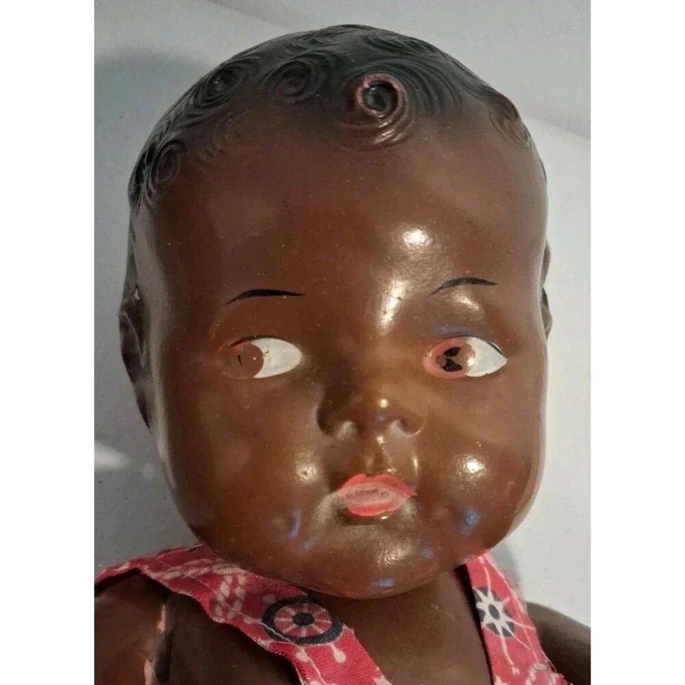 Vintage Topsy Black - African American Composition Doll Missing Yarn Pigtails